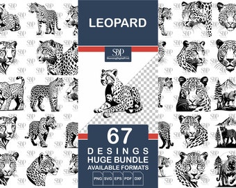 67 Leopard SVG Bundle, Animal Safari Vector Designs (png, svg, eps, pdf, dxf)