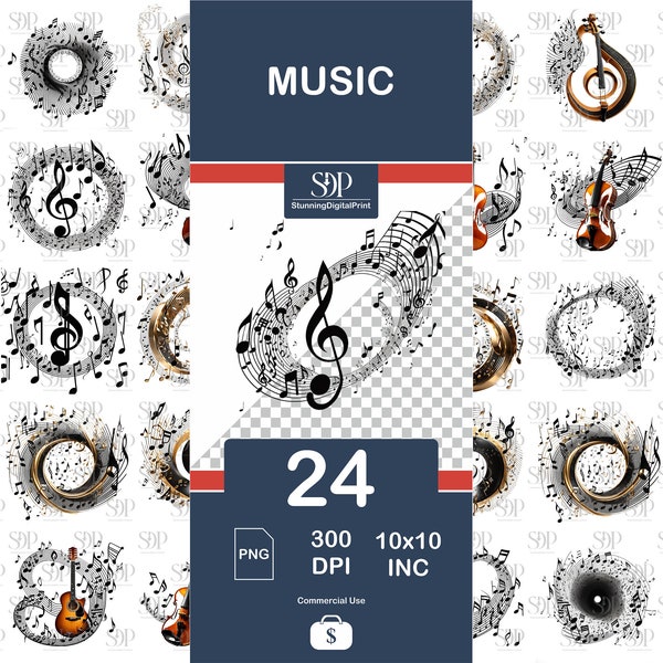 24 Music Png, Musical instruments Bundle,High Quality Png,Musical Clipart,Transparent Png,Sublimation PNG, Png Wall Art,Commercial Use