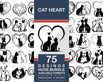 Cat SVG Bundle: 75 Cartoon Cat Designs (Digital Download)