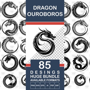 85 Dragón, Ouroboros SVG BUNDLE, Archivo vectorial, Cricut de dragón, Dragón vectorial, Dragón retro, Dragón silueta, Dragón Svg, Uso comercial,