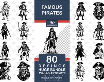 80 Pirate SVG Bundle, Skull, Map, Silhouette Clipart (png, svg, eps, pdf, dxf)