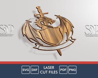 Dragon Laser Cut File, 3D Wall Art, Fantasy Wood Decor (svg, dxf, pdf, png)