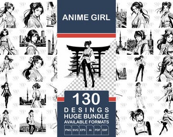 Pacote de imagens SVG de garotas de anime, clipart vetorial (download digital)