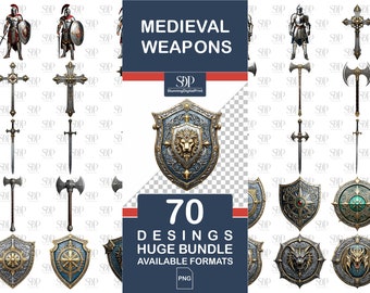 70 Medieval Weapons Png Bundle,High Quality Png, Military Png,Fantasy Weapons,Medieval Sword PNG,Medieval Medieval Clipart,Commercial Use