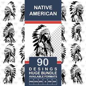 Indiansk huvudbonad SVG-paket, krigardesigner (digital nedladdning)