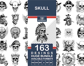 163 Skull Svg,Skull Svg Bundle,Skull Clip Art,Skull Cricut,Sugar Skull Svg,Skull Png Files,Svg Skull,Skull Sublimation,Skull Commercial Use