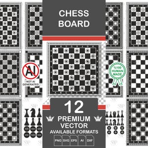 Paquete de archivos SVG de tablero de ajedrez cortado con láser (descarga digital)