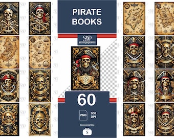 60 Pirate Book Covers, Pirate Clipart Bundle, Pirates Book, Fantasy Books Cover ,Pirates Old Book ,Book Cover PNG, Cover Png,Commercial Use,