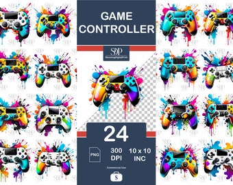 Pakiet 24 kolorowych gamepadów PNG, grafika do użytku komercyjnego