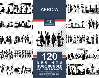 120 African SVG BUNDLE, Vector File, Africa Svg, African Clipart, African Silhouette, African tshirt,African Woman Svg, Commercial Use