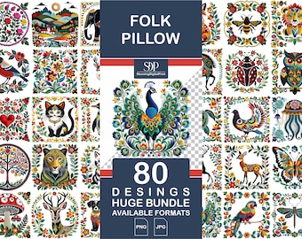 80 Folk Embroidery Designs ,Embroidery Png Bundle,Vintage Pillow,Folk Pillow Sublimation,Throw Pillow,Pillow Design Png,Commercial Use