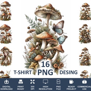 16 Mushroom Png Bundle,High Quality Png,Transparent Png, Mushroom Clipart, Mushrooms Print, Mushrooms Png for Shirts,Commercial Use