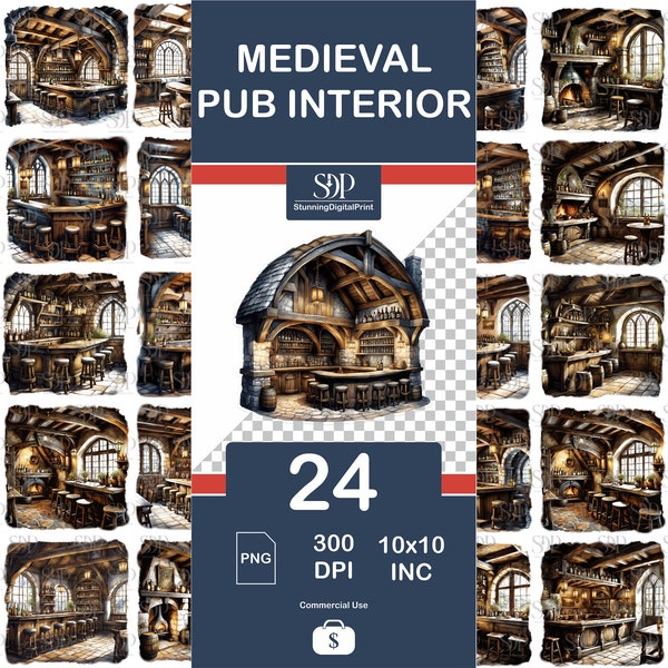 24 Medieval Pub Png Bundle,High Quality Png,Watercolor Medieval Pub ,Transparent Png,Sublimation PNG, Png Wall Art,Commercial Use