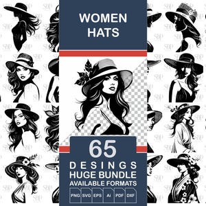 Woman Hat SVG, Woman Hat Svg Bundle, Woman in a Hat SVG, Fashion Hat Svg, Women Hat Clipart,  Woman model svg,Women Hat Png,Floral Woman Hat