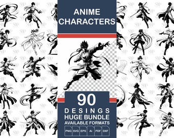 Anime Character SVG Bundle: Manga T-Shirt Designs (Digital Download)