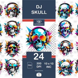 24 Dj Skull, Skull Png Bundle,Skull High Quality Png,Skull Transparent Png,Skull Colorful png, Skull Sublimation,Urban Skull,Commercial Use