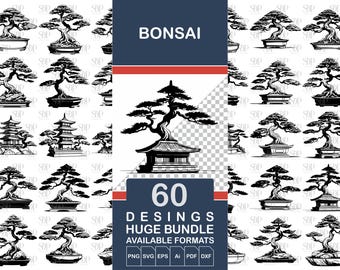 Bonsai Tree SVG Bundle: 60 Designs (Digital Download)