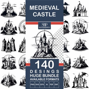 140 Castello Svg, File vettoriale del castello, Stampa del castello medievale, Castello di sagoma, Castello DXF, Stampa del castello, Castello medievale Svg, Uso commerciale