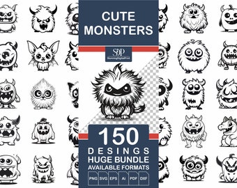 150 Monster SVG Bundle, Vector Cut Files, Commercial Use (png, svg, eps, pdf, dxf)