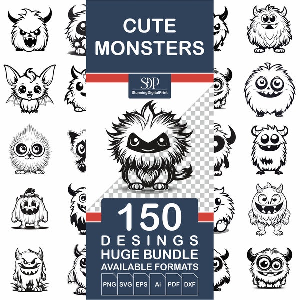 150 Cute Monster SVG BUNDLE, Vector File,Monsters Svg Bundle,Monster Silhouette,Monster Cut File,Monster Prints,Monster Shirt,Commercial Use