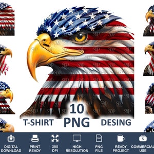 10 Patriotic Eagle Png Bundle,High Quality Png, Transparent Png,Eagle Head Clipart,Eagle Sublimation PNG, Eagle Png Wall Art,Commercial Use