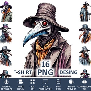 16 Plague Doctor Png Bundle,High Quality Png, Transparent Png,Plague Doctor Clipart,Sublimation PNG, Png for Shirts,Commercial Use