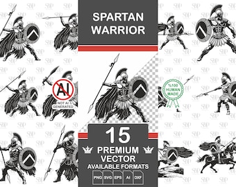 Spartan SVG Bundle: Krieger Silhouette Clipart (digitaler Download), Gravur Clipart Set