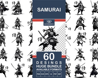 60 Samurai SVG BUNDLE, Samurai Tatto Svg,Japanese Samurai Svg,Samurai Clipart,Samurai Silhouette,Samurai Svg Vector, Samurai Commercial Use