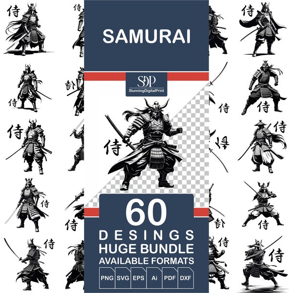 60 Samurai SVG BUNDLE, Samurai Tatto Svg,Japanese Samurai Svg,Samurai Clipart,Samurai Silhouette,Samurai Svg Vector,Samurai Commercial Use
