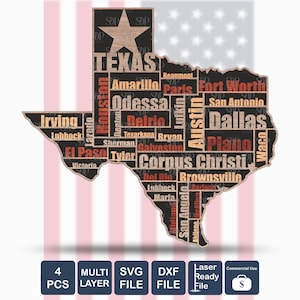 Texas Maps Svg, Texas Vector File,Multi Layered Texas, Texas Cut File, Texas Dxf File, Texas Laser File, Texas Outline, Texas Svg File