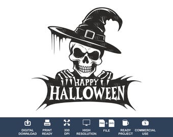 Halloween Skull Witch Hat SVG PNG: Spooky Cricut Laser Cut File (Digital Download)