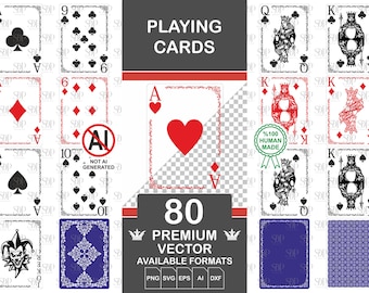 Playing Cards Svg, Playing Card Svg Bundle, Full Deck Playing Cards, Poker Cards svg, Playing Cards Clip Art, Cards Vector, Laser Cut Files
