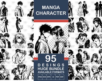 Manga Character SVG Bundle: 95 Anime Designs (Digital Download)
