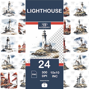 24 Lighthouse Png Bundle,High Quality Png,Watercolor Lighthouse Clip Art,Transparent Png,Sublimation PNG, Rustic Png Wall Art,Commercial Use