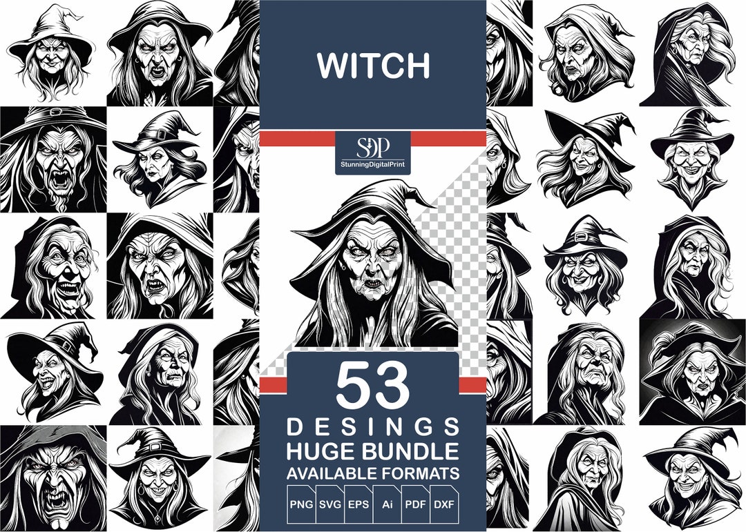53 Witch Silhouette Decals, Vector File, Witch Face Svg,witch Face ...