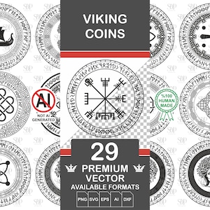 Viking Coins SVG Bundle, Celtic Hand-Drawn Vector Art (29 Elements)