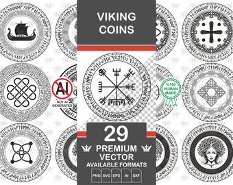 SVG-Bundle „Wikingermünzen“, keltische handgezeichnete Vektorgrafiken (29 Elemente)