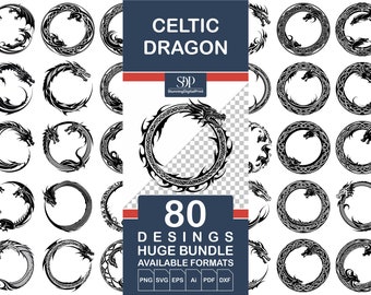 Celtic Dragon Circle SVG Bundle: 80 Vector Designs (Commercial Use)