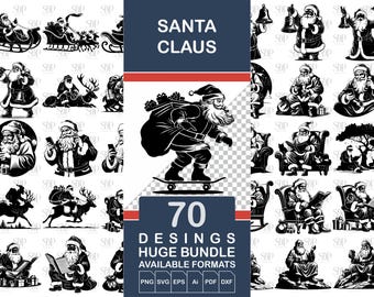 Retro Santa SVG Bundle, Christmas Clipart (70 Files)