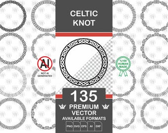 135 Hand-Drawn Celtic Knot SVG Bundle, Viking Circle Frames (svg, png, ai, pdf)