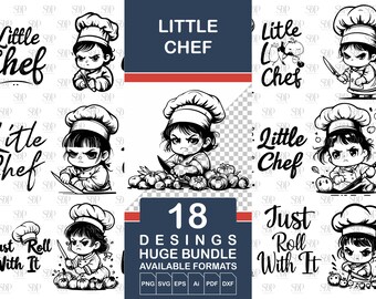Chef SVG Bundle: Little Chef Clipart, Kitchen Decor (Digital Download)