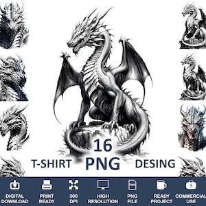 16 Dragon Png Bundle,High Quality Png,Transparent Png,Dragon Clipart,Dragon Print,Sublimation PNG, Png for Shirts,Fantasy Png,Commercial Use