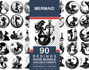 90 Mermaid Svg, Mermaid Svg Bundle,Mermaid Silhouette,mermaid svg file,mermaid svg png,mermaid svg laser,Mermaid Svg Cricut,Mermaid Clipart