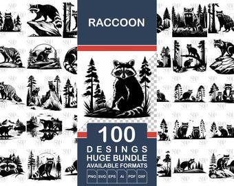 Raccoon SVG Bundle, Raccoon Clipart, Vector Files (png, eps, ai, pdf, dxf)