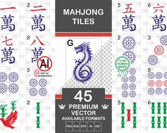 Mahjong Tiles SVG Clipart Bundle, Hand-Drawn Vector Set (Digital Download)