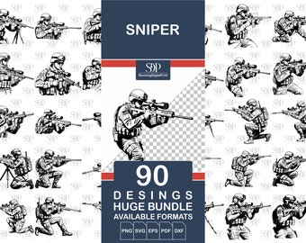90 Army Sniper Svg, BUNDLE Vector File, Army Sniper Svg, Sniper Gun Clipart,Gun Silhouette,Army Vector,Military Symbols,Commercial Use