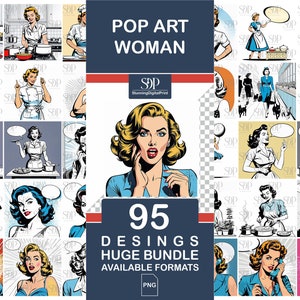 95 Pop Art Woman Png Bundle, Pop Art Clipart, Retro Comic Style Pop Art ,Comic Style Woman, Comic Pop Art Png,Pop Art Png,Commercial Use