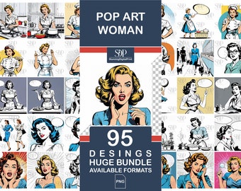 95 Pop Art Woman Png Bundle, Pop Art Clipart, Retro Comic Style Pop Art ,Comic Style Woman, Comic Pop Art Png,Pop Art Png,Commercial Use