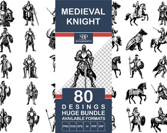 80 Medieval Knight SVG BUNDLE, Svg Vector File, Knight Cricut, Vector Knight, Crusader Knight, Silhouette Knight, Knight Svg, Commercial Use