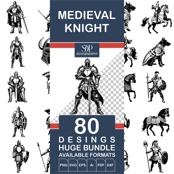 80 Medieval Knight SVG BUNDLE, Svg Vector File, Knight Cricut, Vector Knight, Crusader Knight, Silhouette Knight, Knight Svg, Commercial Use